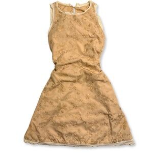 Embroidered Sleeveless Mini Dress Size 7 Beige Floral